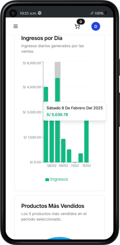 Pantalla de reportes de Mando en el móvil