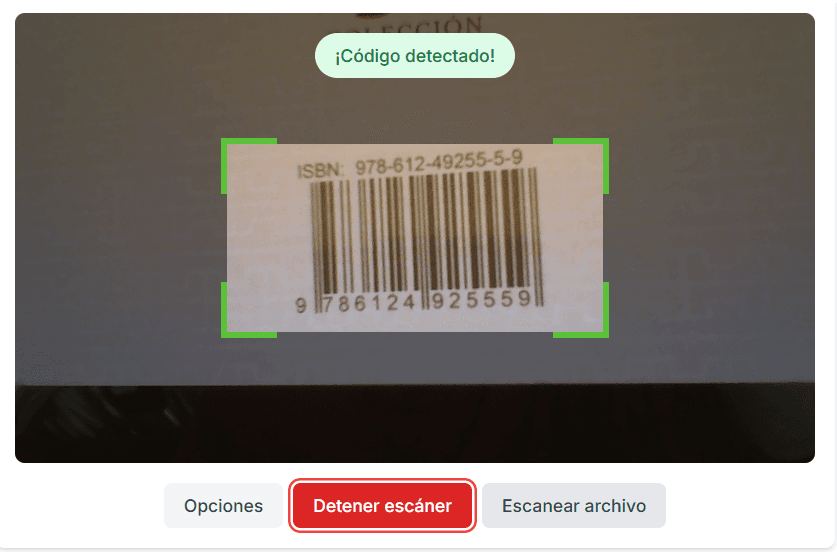 Escáner de códigos de barras integrado en Mando
